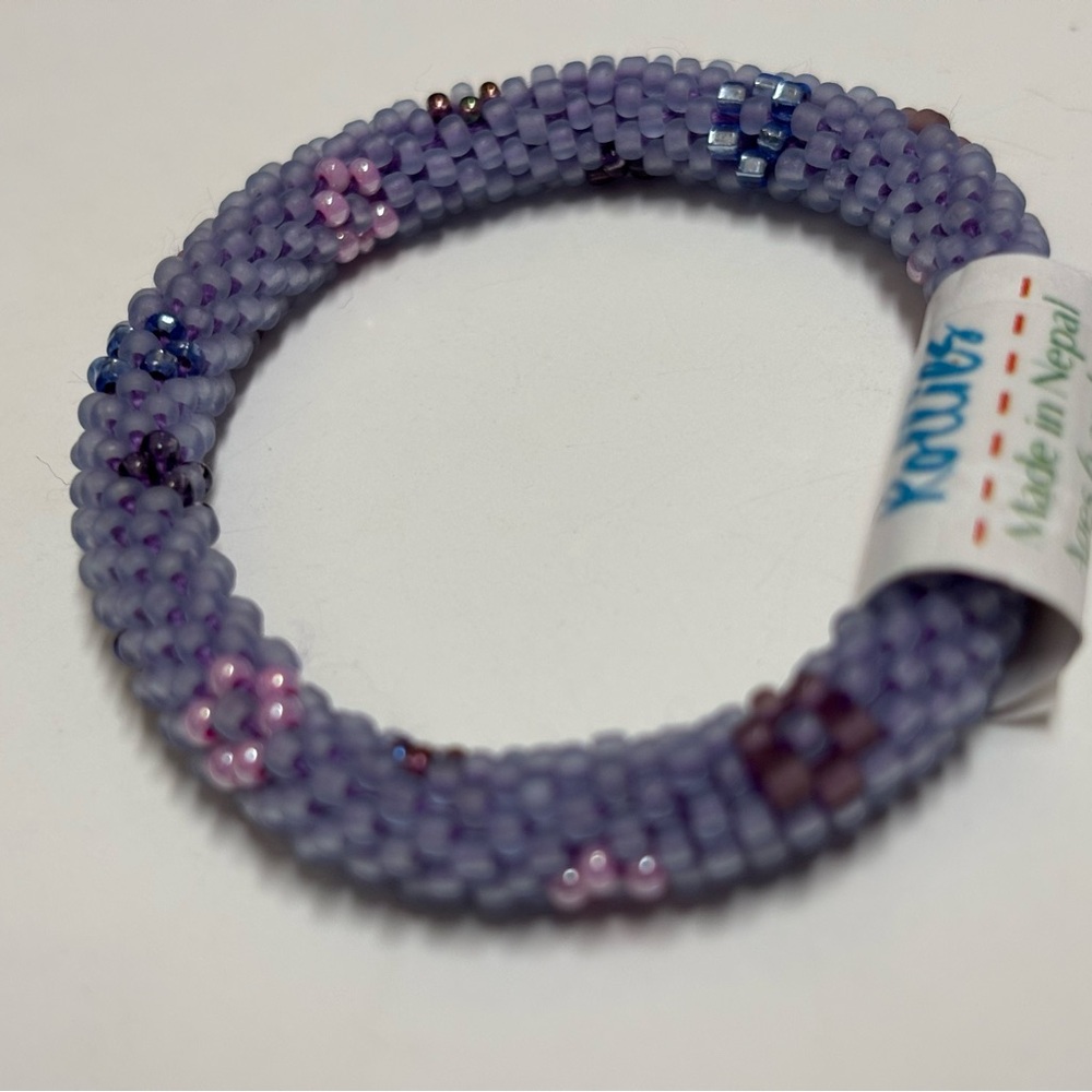 Flower Power Kid's Rollies Glass Beaded Bracelet Purple NWT - Picture 2 of 7
